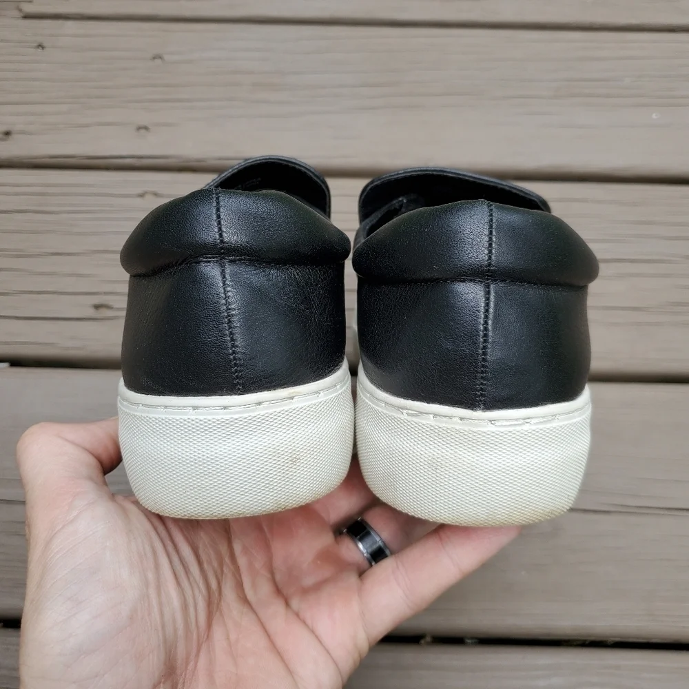 Jslides Acer Black Leather Platform‎ Slip-On Sneaker Trainers Woman's 8